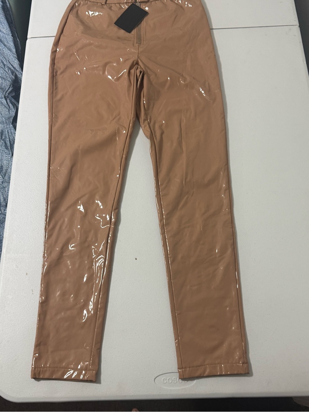 NWT Celebrity by Her Collection Tan Patent Vinyl Pants Size M